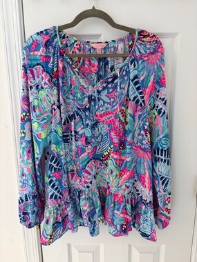 Lilly Pulitzer Blue Multi Floral Peasant Tunic